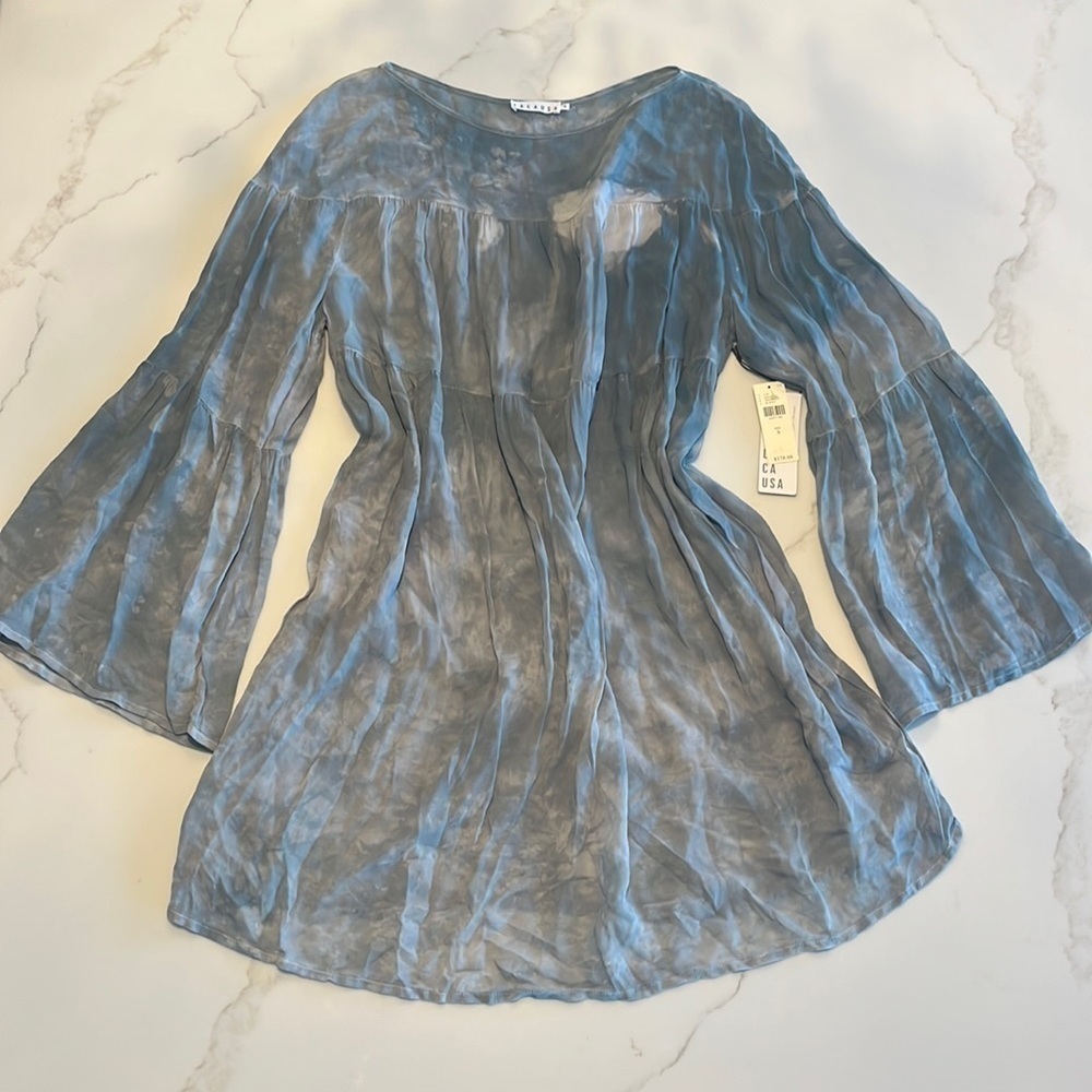 Anthropologie Lacausa long sleeve dress blue motif size Small